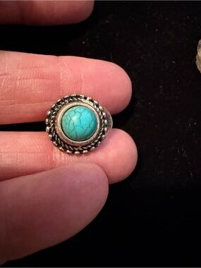 Turquoise Stone Silver Ring - Blue Accent Women's Jewelry